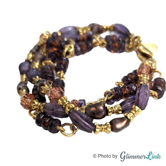 Vintage Liz Claiborne Purple Multi Strand Beaded Bracelet - Picture 5 of 11